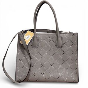 NWT MICHAEL KORS MERCER STUD&GROMMET PEARLGREY STUDIO LARGE CONVERTIBLE TOTE